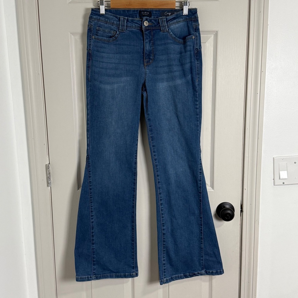 Curve Appeal Curvy Jeans Womens 8/29 Blue Flare Stretch Mid Rise Y2K Denim